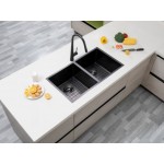 Aqu Gun Metal Handmade Double Bowls Kitchen Sink 820* 457*230 Aqu Gun Metal Handmade Double Bowls Kitchen Sink 820* 457*230